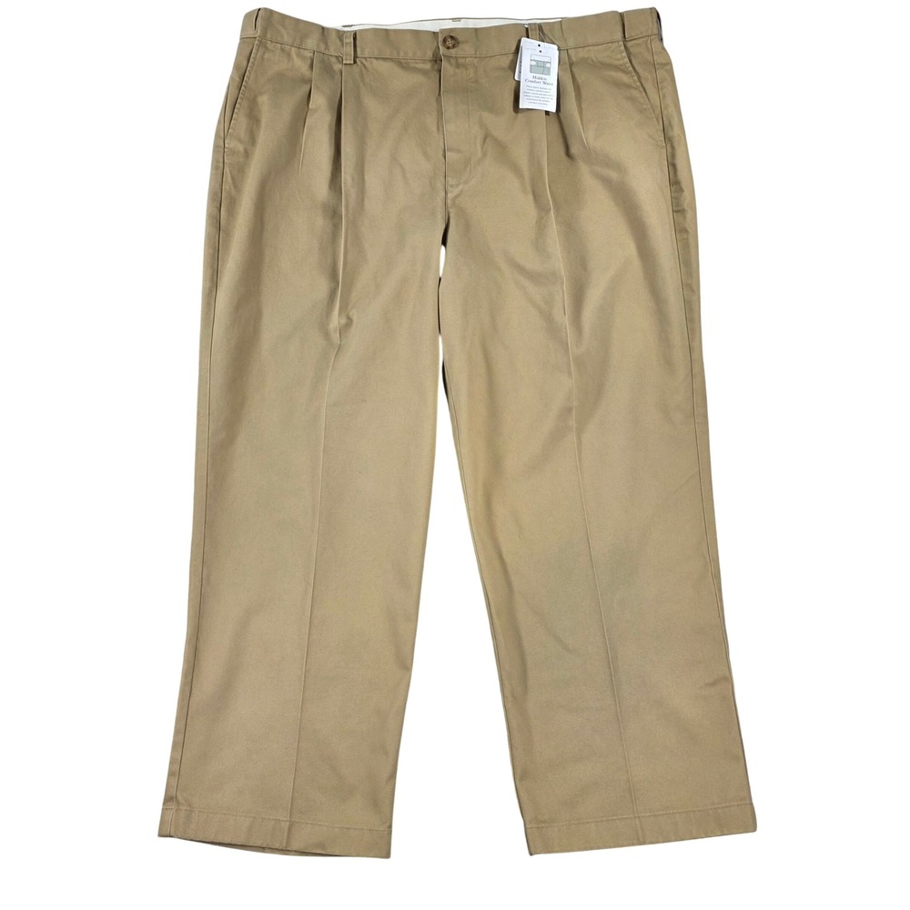 LL Bean Hidden Comfort Waist Pleated Chino Pants Khaki 46x29 Mens Wrinkle Resist